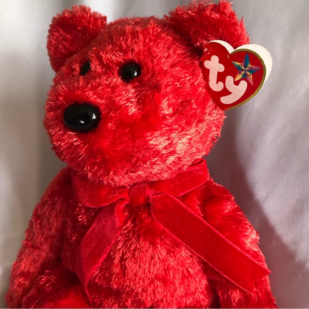2001 Ty Beanie Buddy - Sizzle Red Valentine’s Bear with Velvet Ribbon - Picture 2 of 10